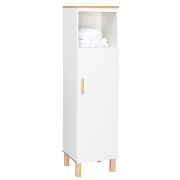 Solid Wood Foot Single Door Bathroom Cabinet White & Wood Grain Color