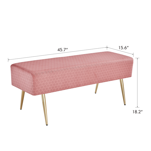 45.7 Inches Velvet Ottoman Rectangular Bench Footstool, Bed End Bench with Golden Metal Legs and Non-Slip Foot Pads for Living Room Bedroom Entryway （Pink）