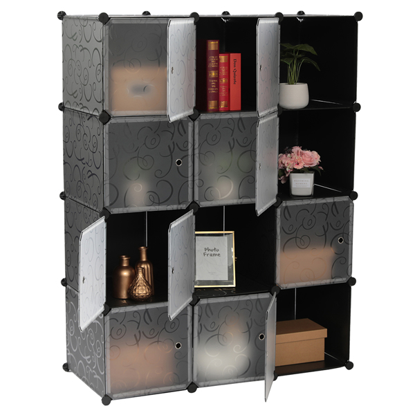 Cube Storage 12-Cube Closet Organizer Storage Shelves Cubes Organizer DIY Closet Cabinet with Doors White and Black Color