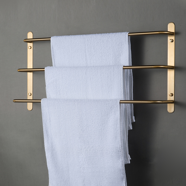 THREE Stagger Layers Towel Rack 304 Stainless Steel Towel Bars Bathroom Accessories Set Brushed Gold 27.56 inches KJWY003JIN-70CM