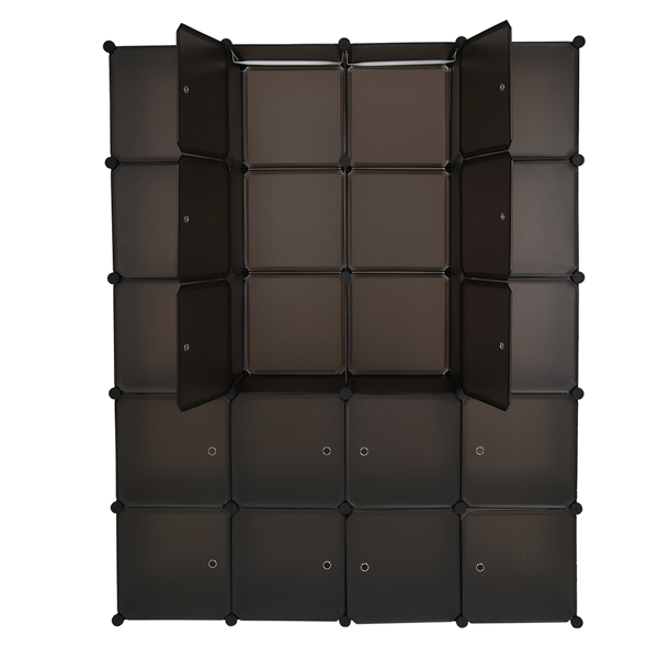 20 Cube Organizer Stackable Plastic Cube Storage Shelves Design Multifunctional Modular Closet Cabinet with Hanging Rod Brown