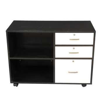 Wood File Cabinet with 3 Drawer and 2 Open Shelves Office Storage Cabinet with Wheel Printer Stand, 35.5\\"L x 15.7\\"W x 26\\"H