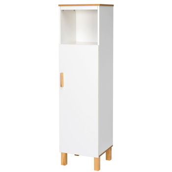 Solid Wood Foot Single Door Bathroom Cabinet White & Wood Grain Color