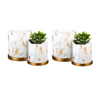 (2 pack) Ceramic flowerpot with drain hole and tray, marble pattern, ceramic flowerpot with drain hole (not contain plants)