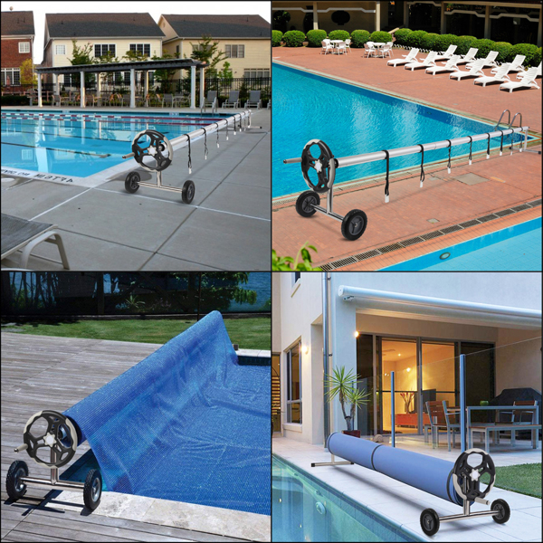 18 Ft Aluminum Inground Solar Cover Swimming Pool Cover Reel Silver 
