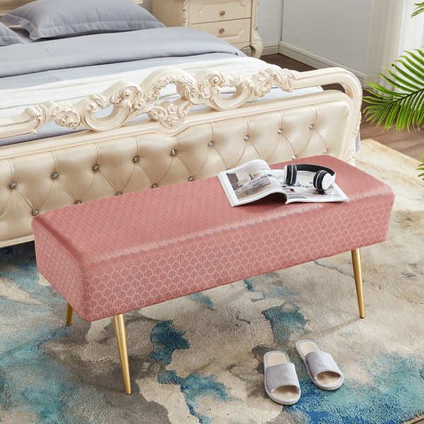 45.7 Inches Velvet Ottoman Rectangular Bench Footstool, Bed End Bench with Golden Metal Legs and Non-Slip Foot Pads for Living Room Bedroom Entryway （Pink）