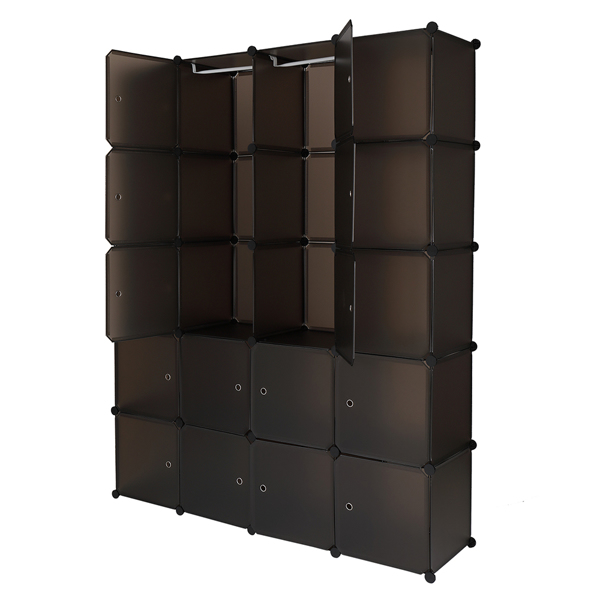 20 Cube Organizer Stackable Plastic Cube Storage Shelves Design Multifunctional Modular Closet Cabinet with Hanging Rod Brown