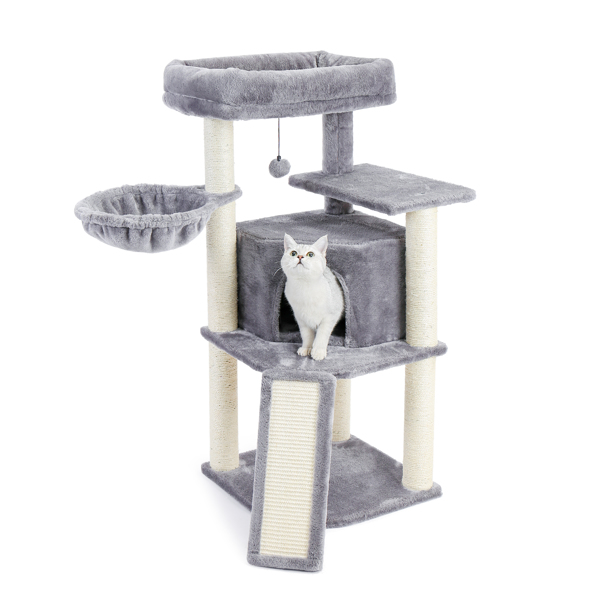 Multi-Level Cat Tree Condo Furniture with Sisal-Covered Scratching Posts For Kittens Gray, Cats and Pets 