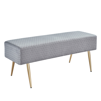 45.7 Inches Velvet Ottoman Rectangular Bench Footstool, Bed End Bench with Golden Metal Legs and Non-Slip Foot Pads for Living Room Bedroom Entryway （Grey）