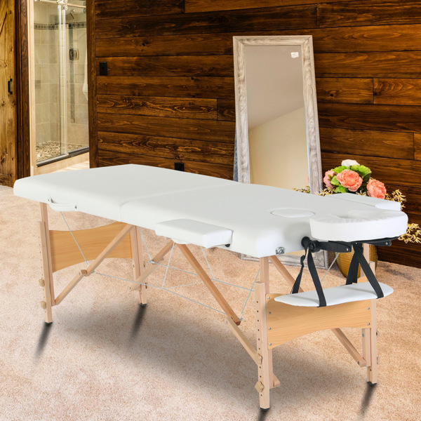 Massageliege Massagetisch Beauty Bed Faltbar Höhenverstellbar mit Holzbettfüße, 60CM Weiß