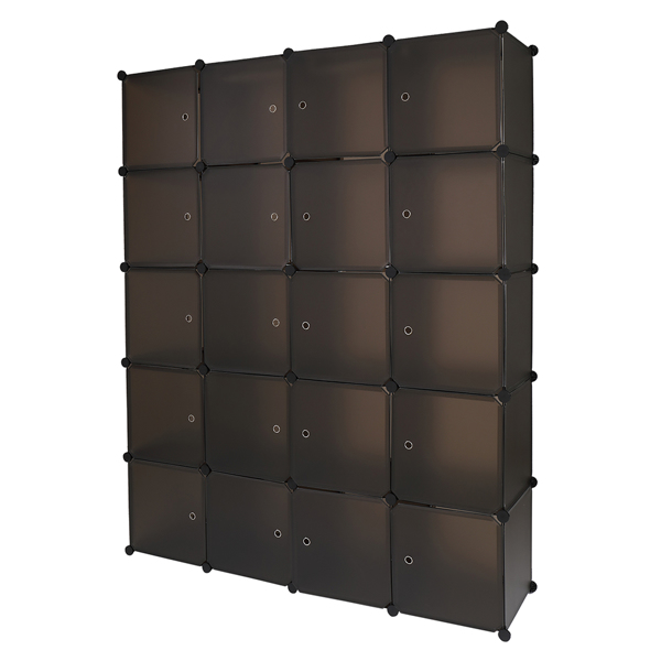 20 Cube Organizer Stackable Plastic Cube Storage Shelves Design Multifunctional Modular Closet Cabinet with Hanging Rod Brown