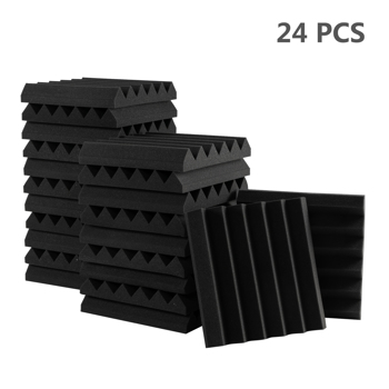 24pcs 12\\"x12\\"x2\\" Acoustic Foam Panel Wedge Studio Soundproofing Wall Padding Black