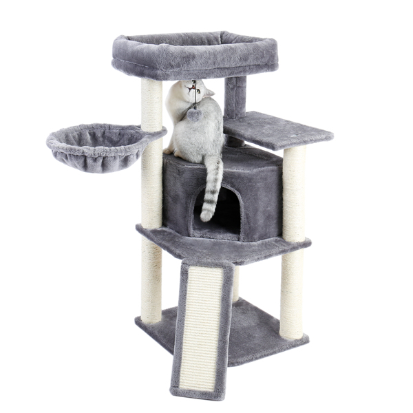 Multi-Level Cat Tree Condo Furniture with Sisal-Covered Scratching Posts For Kittens Gray, Cats and Pets 