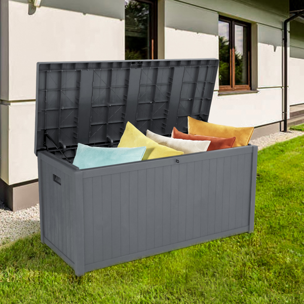 113gal 430L Outdoor Garden Plastic Storage Deck Box Chest Tools Cushions Toys Lockable Seat Waterproof