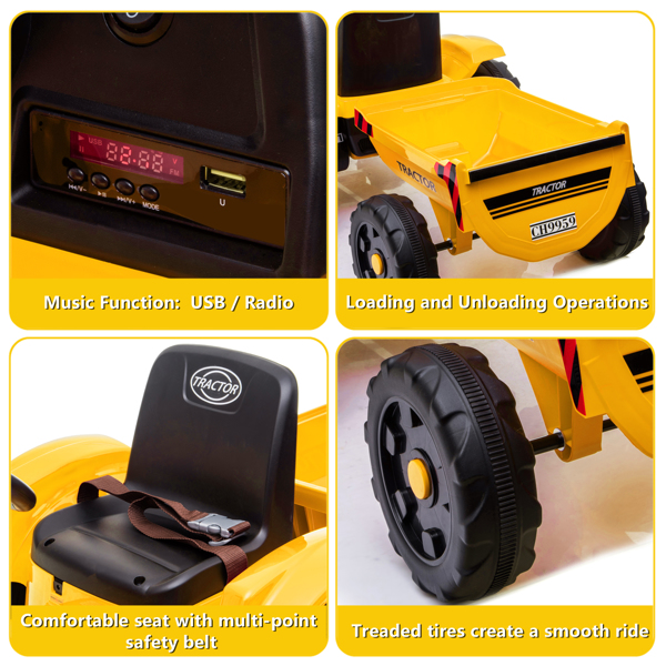 Toy Tractor with Trailer,3-Gear-Shift Ground Loader Ride On with LED Lights