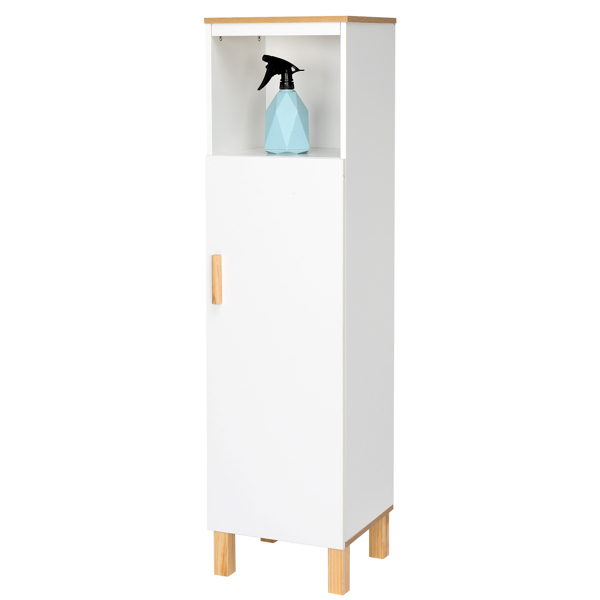 Solid Wood Foot Single Door Bathroom Cabinet White & Wood Grain Color