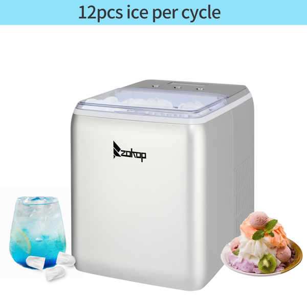 120V 150W 44lbs/20kg/24h Ice Maker ABS Transparent Cover/Display Commercial/Home Silver