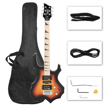 【Do Not Sell on Amazon】Glarry Flame II Upgrade Electric Guitar with Updated Version Pickup , Glarry II String, Canadian Maple Fingerboards, Bone Nut Sunset Color