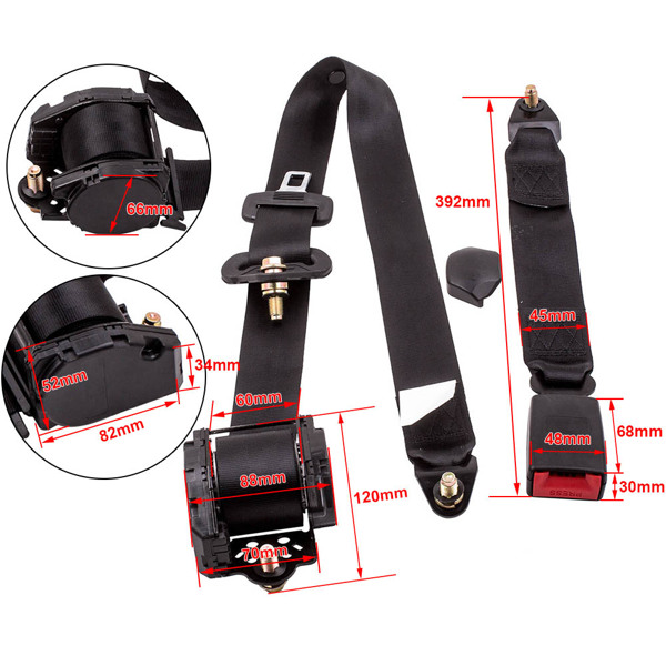 Seat Belt 3 Point Universal Retractable Safety Belt Black