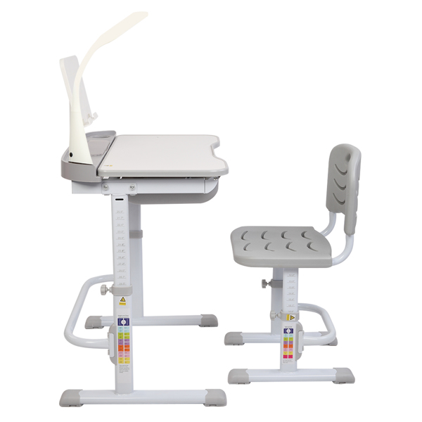  【ZTGM】70CM Lifting table top can tilt children's study desk and chair gray (with reading frame and USB lamp)