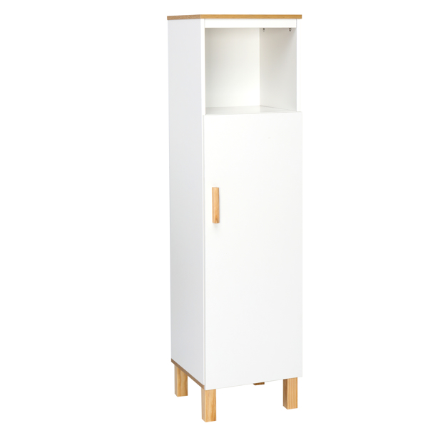 Solid Wood Foot Single Door Bathroom Cabinet White & Wood Grain Color