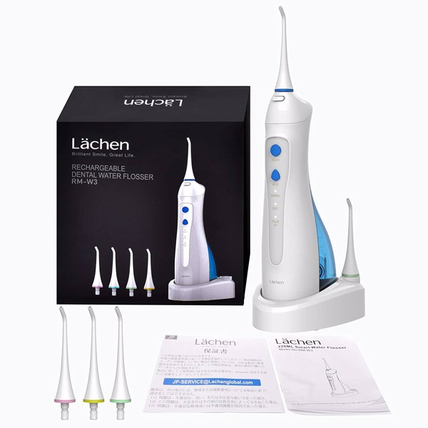 Lächen Cordless Water Flosser, Dental Oral Irrigator Portable with 3 Mode, USB Wireless Charge Station, IPX7 Waterproof Water Flossing with 5 Jet Tips for Home and Travel