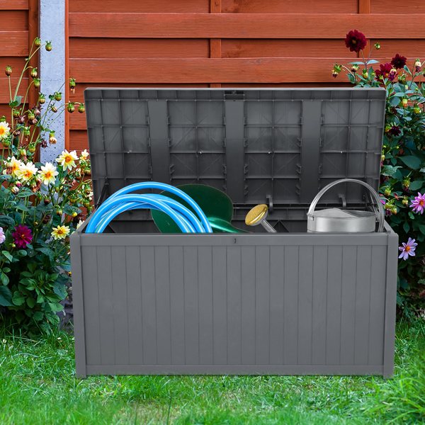 113gal 430L Outdoor Garden Plastic Storage Deck Box Chest Tools Cushions Toys Lockable Seat Waterproof