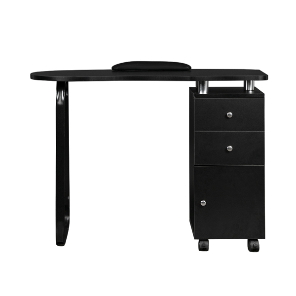 Manicure Table Unilateral Square / 2 Drawers / 1 Door / Stainless Steel Handle / with Hand Pillow / with Wheels Black