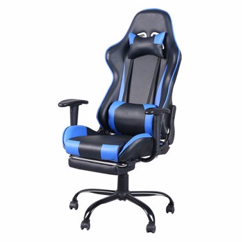Gaming Chair, Gaming Chair with Foot Support, Ergonomic Desk Chair, Adjustable PC Gamer Chair for Adults, Black & Blue