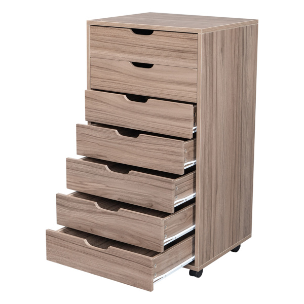 MDF with PVC Seven-Drawing Wooden Filing Cabinet Grey Oak Color