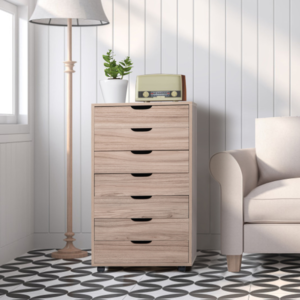 MDF with PVC Seven-Drawing Wooden Filing Cabinet Grey Oak Color