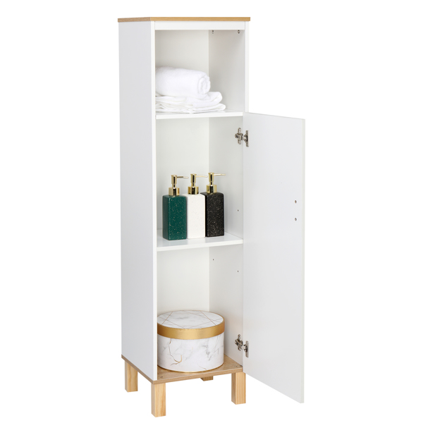 Solid Wood Foot Single Door Bathroom Cabinet White & Wood Grain Color