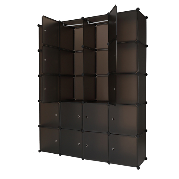 20 Cube Organizer Stackable Plastic Cube Storage Shelves Design Multifunctional Modular Closet Cabinet with Hanging Rod Brown