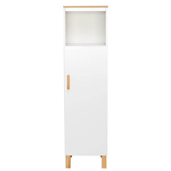 Solid Wood Foot Single Door Bathroom Cabinet White & Wood Grain Color