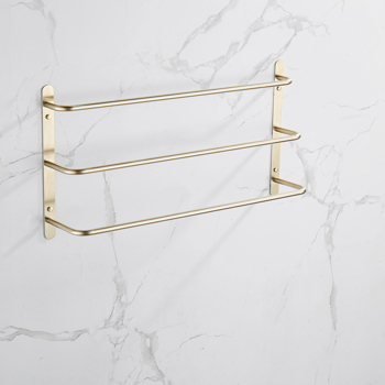 THREE Stagger Layers Towel Rack 304 Stainless Steel Towel Bars Bathroom Accessories Set Brushed Gold 27.56 inches KJWY003JIN-70CM