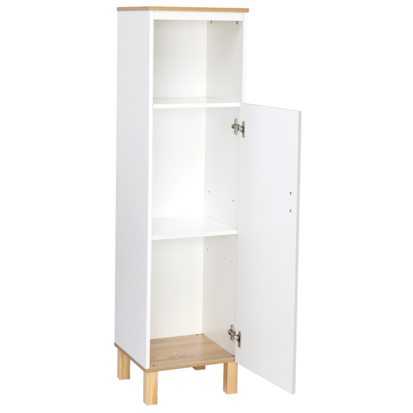 Solid Wood Foot Single Door Bathroom Cabinet White & Wood Grain Color