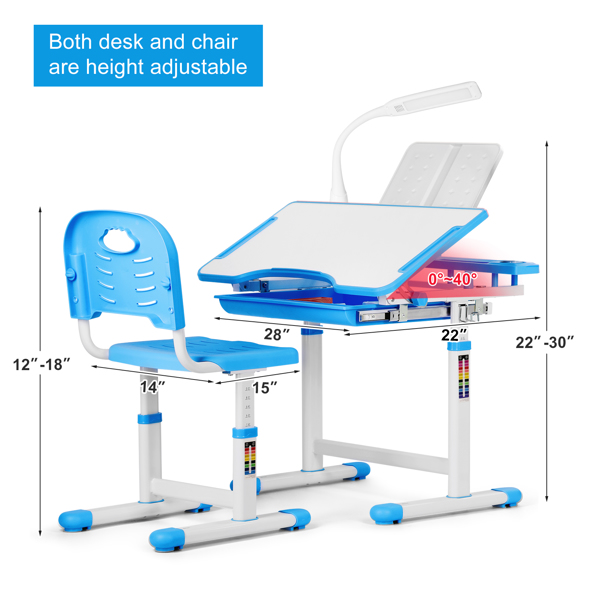Kids Desk And Chair Set Children Table Storage Lamp
