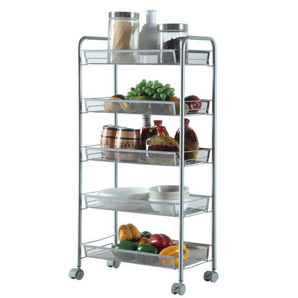 Honeycomb Mesh Style Five Layers Removable Storage Cart Silver