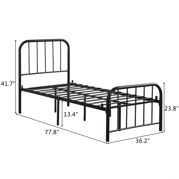 Single Layer Round Tube Arc Frame Vertical Strip with Bed Foot 3ft Iron Bed  Black