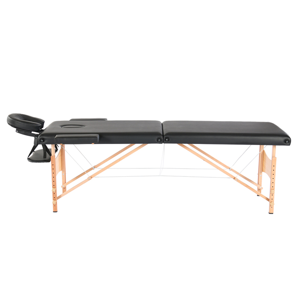 Massageliege Massagetisch Beauty Bed Faltbar Höhenverstellbar mit Holzbettfüße, 60CM Schwarz