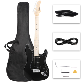 【Do Not Sell on Amazon】Glarry GST Ⅱ Upgrade Electric Guitar with Updated Version Pickup , Glarry II String, Canadian Maple Fingerboards, Bone Nut Black