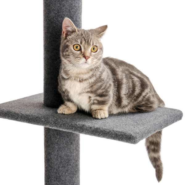Three Tier Floor-to-Ceiling Cat Tree Cat Climbing Tree 9 Feet Grey