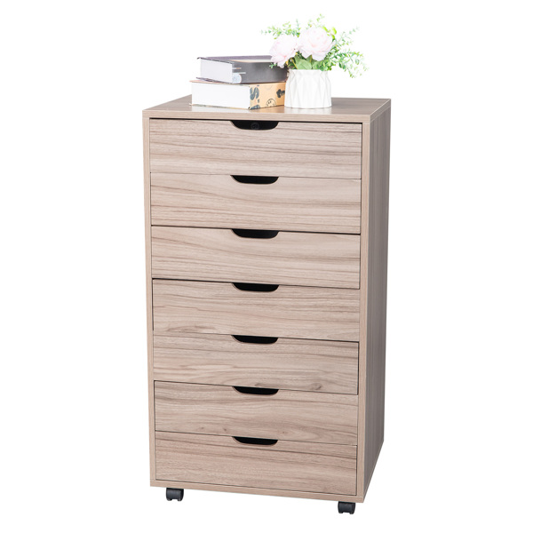 MDF with PVC Seven-Drawing Wooden Filing Cabinet Grey Oak Color