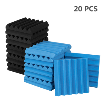 20pcs 12\\"x12\\"x2\\" Acoustic Foam Panel Wedge Studio Soundproofing Wall Padding Black and Blue
