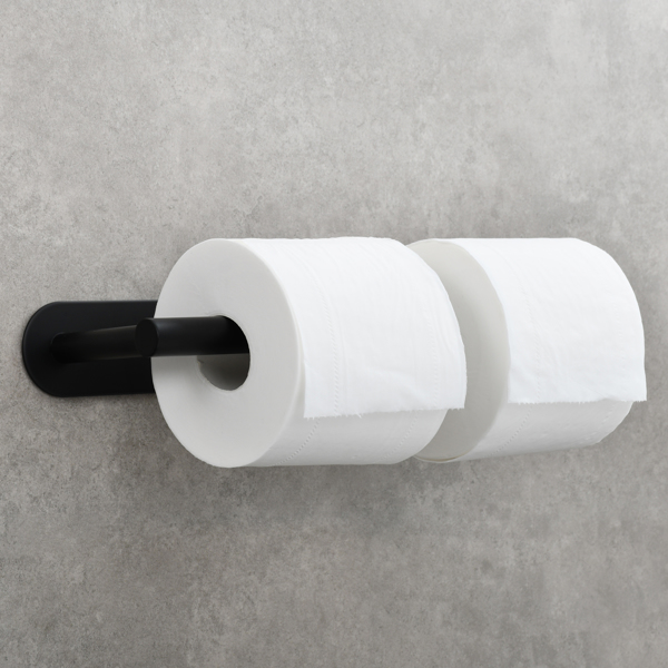 Stainless Steel Towel Holder Adhesive Lengthen Toilet Paper Holder for 2 Roll Papers, Black