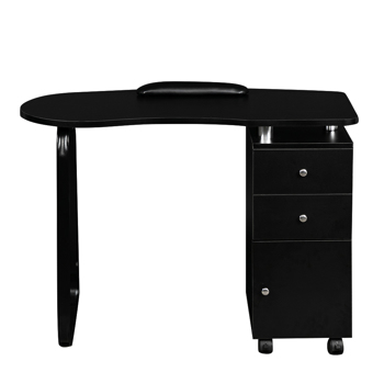 Manicure Table Unilateral Square / 2 Drawers / 1 Door / Stainless Steel Handle / with Hand Pillow / with Wheels Black