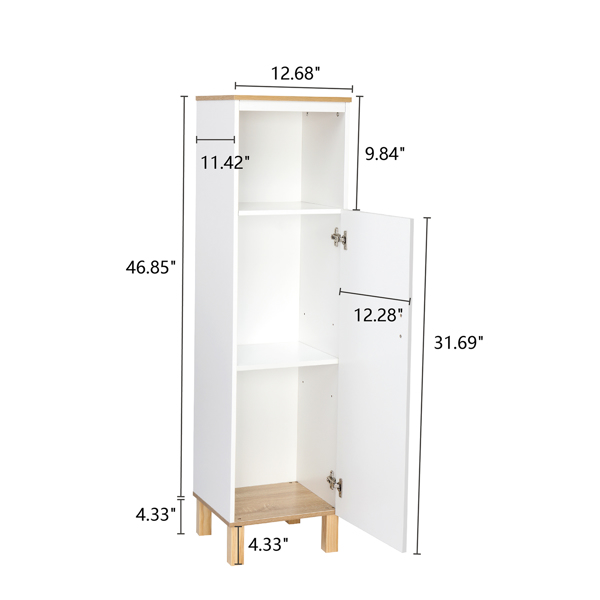 Solid Wood Foot Single Door Bathroom Cabinet White & Wood Grain Color