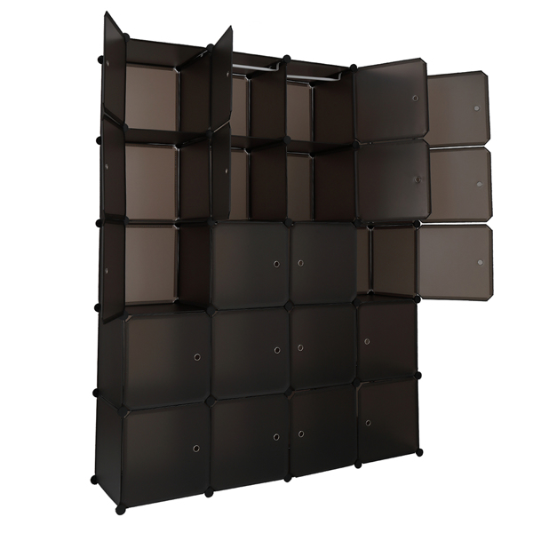 20 Cube Organizer Stackable Plastic Cube Storage Shelves Design Multifunctional Modular Closet Cabinet with Hanging Rod Brown