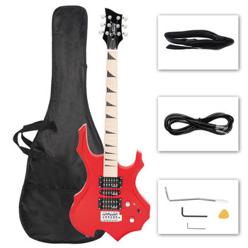 【Do Not Sell on Amazon】Glarry Flame  II Upgrade Electric Guitar with Updated Version Pickup , Glarry II String, Canadian Maple Fingerboards, Bone Nut Red