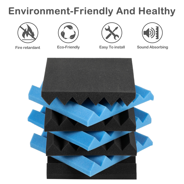 20pcs 12"x12"x2" Acoustic Foam Panel Wedge Studio Soundproofing Wall Padding Black and Blue